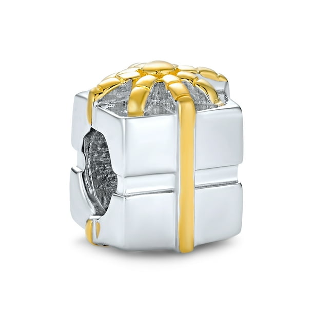 Ribbon Bow Gift Box Birthday Present Gift Box Charm Bead For Women 925 Sterling Silver Fit European Bracelet 
